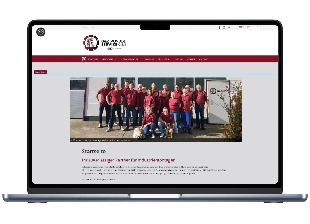 Before: old website of G&Z Montageservice GmbH